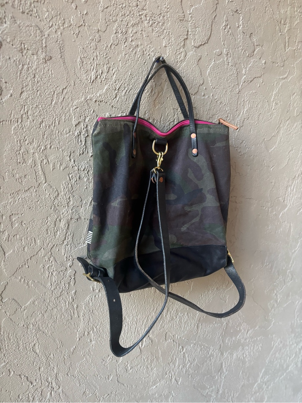 Camo Canvas Travel Tote with Black Leather Trim - Picture 6 of 12